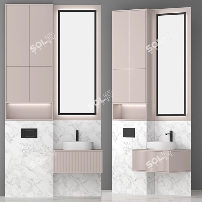 Modern Bathroom Set 10: Sink, Faucet, Mirror, Cabinet 3D model image 1