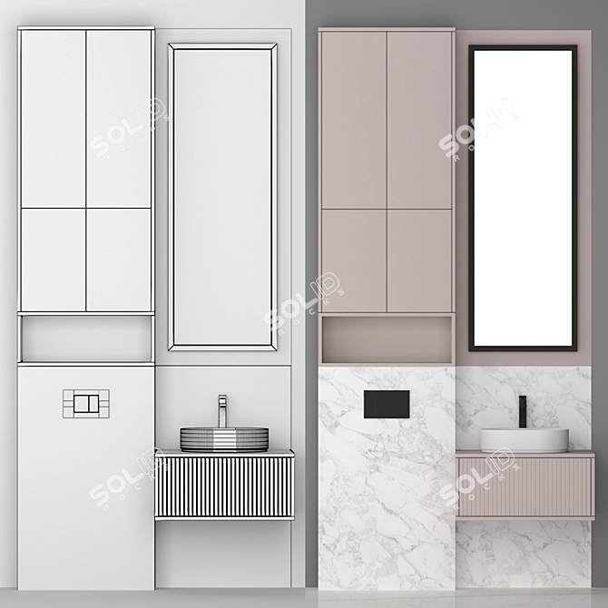 Modern Bathroom Set 10: Sink, Faucet, Mirror, Cabinet 3D model image 2