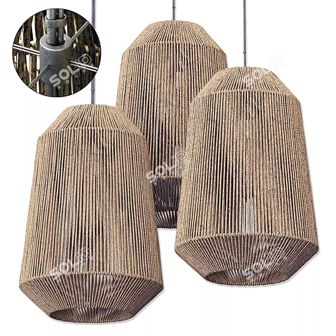 Wicker Rattan Barrel Lamp 3D model image 1