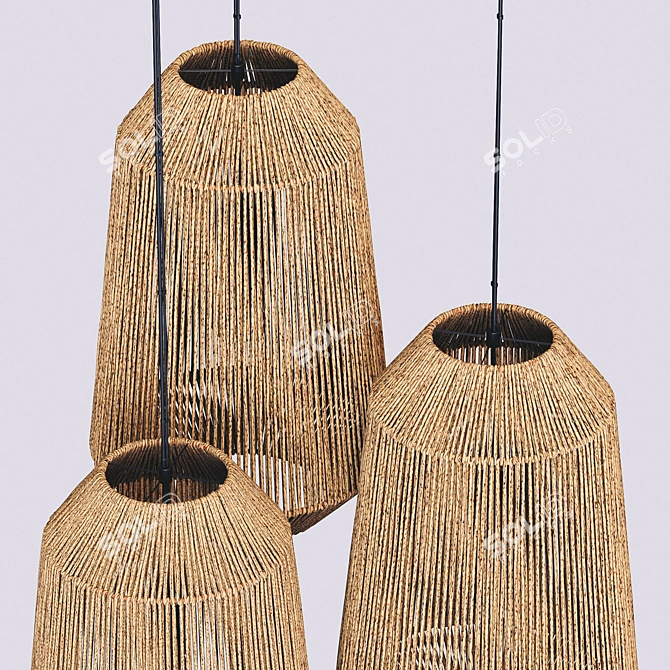 Wicker Rattan Barrel Lamp 3D model image 3