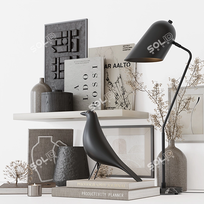 Modern Decor Set: Eames Bird, Ceramic Vase, Eucalyptus 3D model image 2