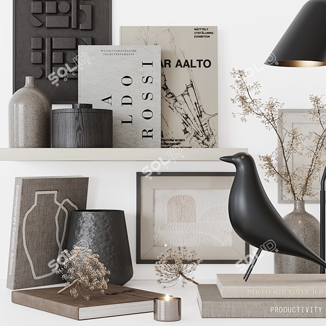 Modern Decor Set: Eames Bird, Ceramic Vase, Eucalyptus 3D model image 3