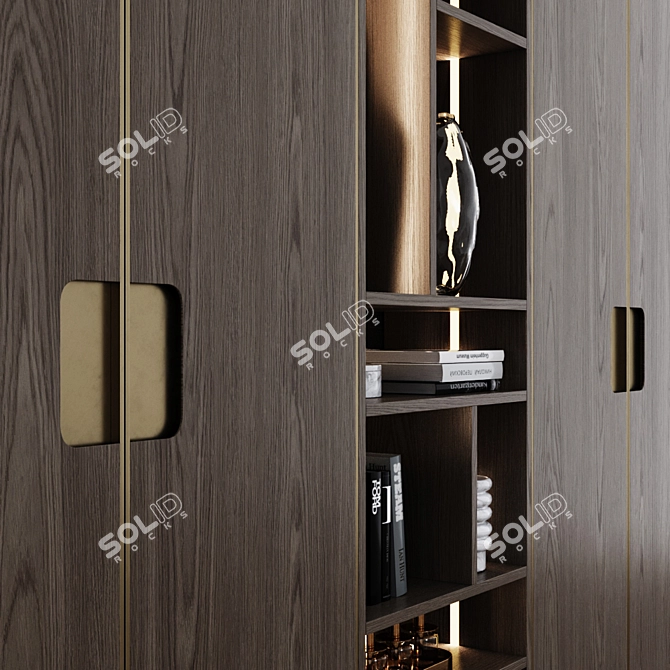 Contemporary Brass Accented Wardrobe 3D model image 2