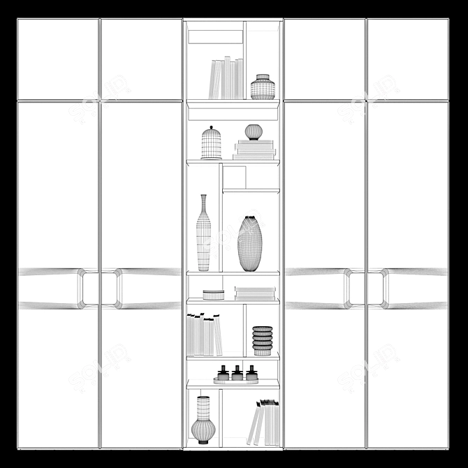 Contemporary Brass Accented Wardrobe 3D model image 3