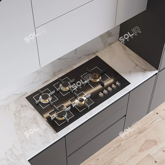 Modern Kitchen Set: Gas Hob, Oven, Sink & Hood 3D model image 4