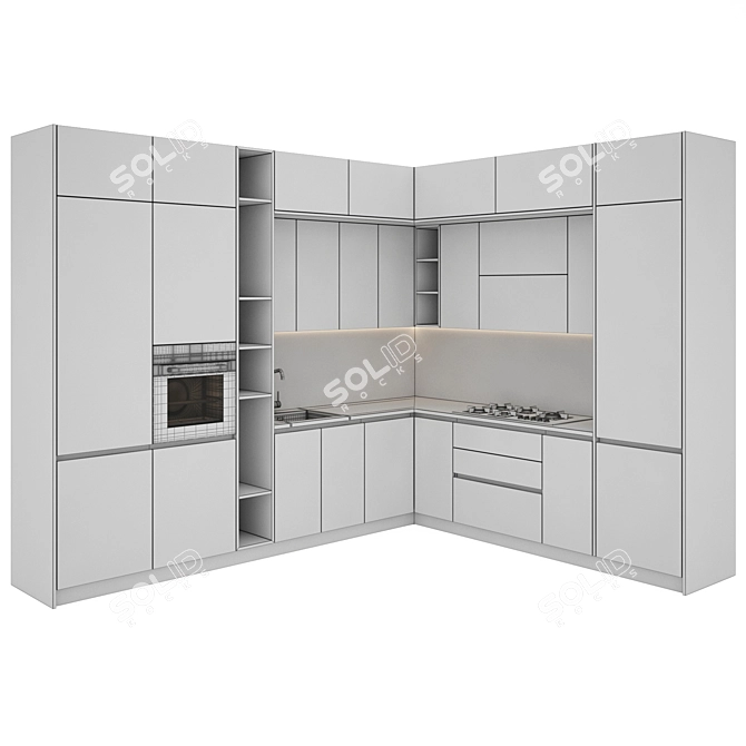 Modern Kitchen Set: Gas Hob, Oven, Sink & Hood 3D model image 5