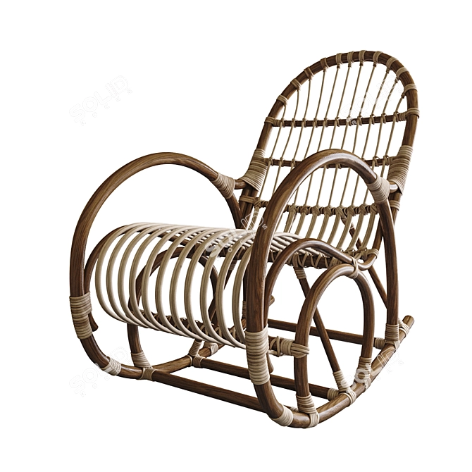 Elegant Rattan Rocking Chair 3D model image 1