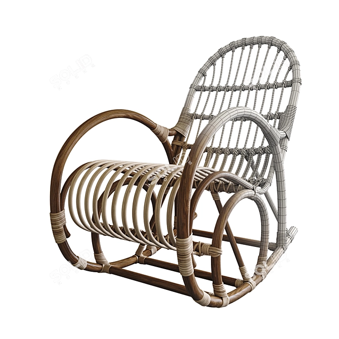 Elegant Rattan Rocking Chair 3D model image 3