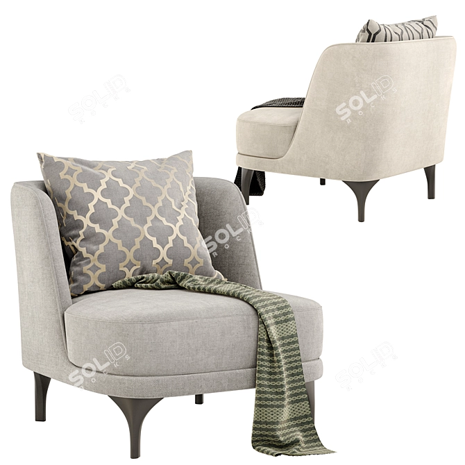 Cozy Luna Bodema Armchair: 3D Cushion & Blanket 3D model image 3