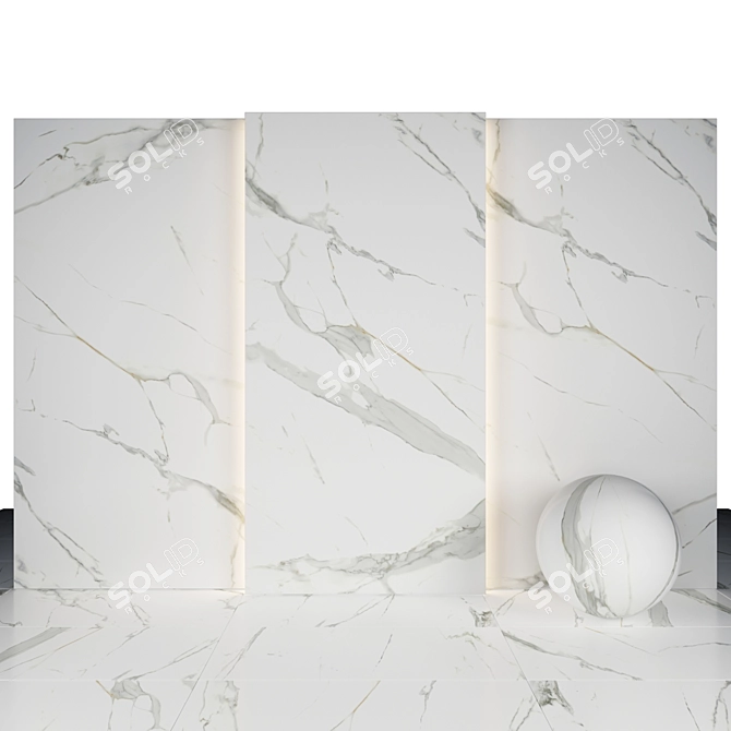 White Royal Marble: Elegant Glossy Slabs & Tiles 3D model image 1