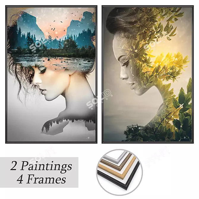 Artistic Wall Painting Set 3D model image 1