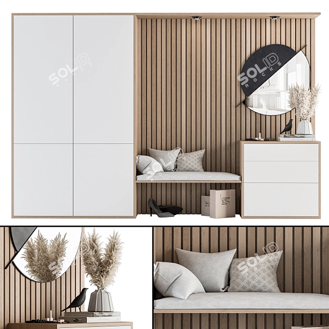 Minimalist White Wood Hallway Set 3D model image 1