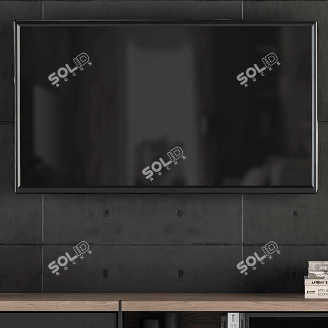 Contemporary Wood and Concrete TV Wall Set 3D model image 3