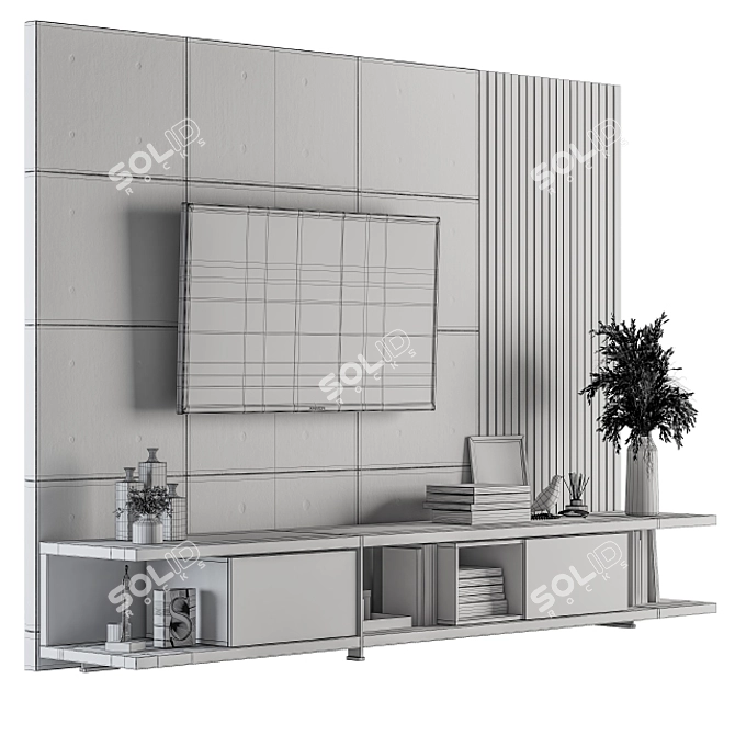 Contemporary Wood and Concrete TV Wall Set 3D model image 4