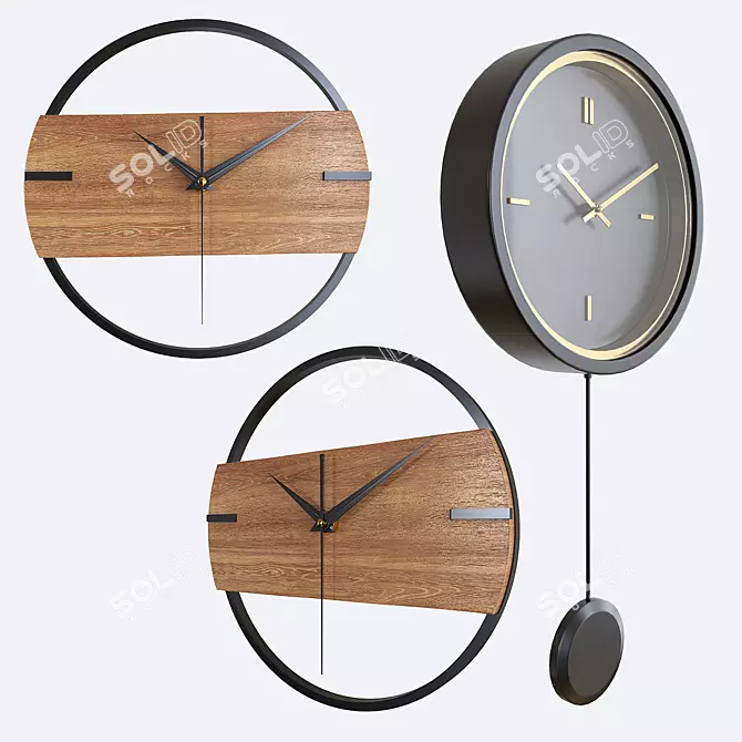 Dual Time Wall Clock Set 3D model image 1