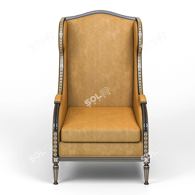 Elegant Wingback Chair: Fabulous Fabric & Wooden Frame 3D model image 2