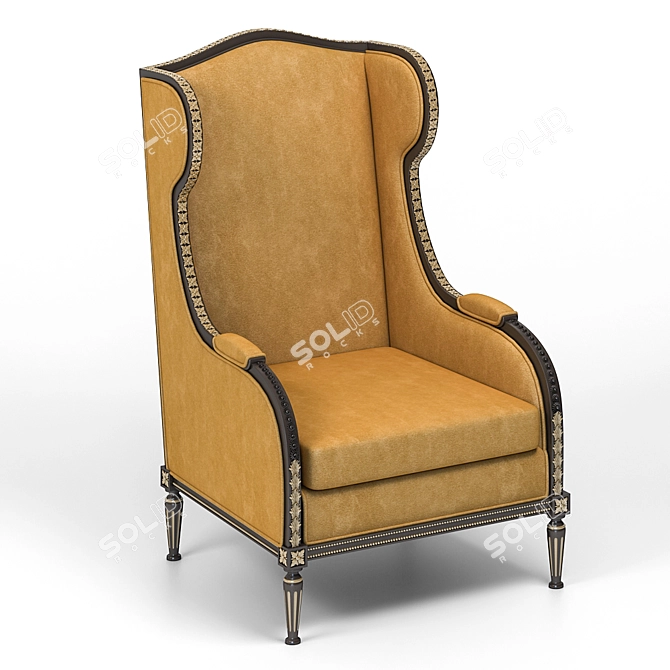 Elegant Wingback Chair: Fabulous Fabric & Wooden Frame 3D model image 3