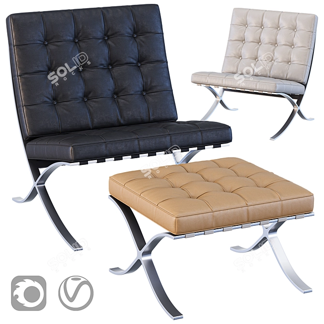 Sleek and Stylish Barcelona Chair 3D model image 1