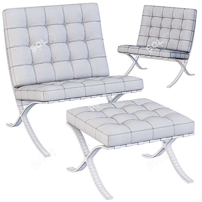 Sleek and Stylish Barcelona Chair 3D model image 3