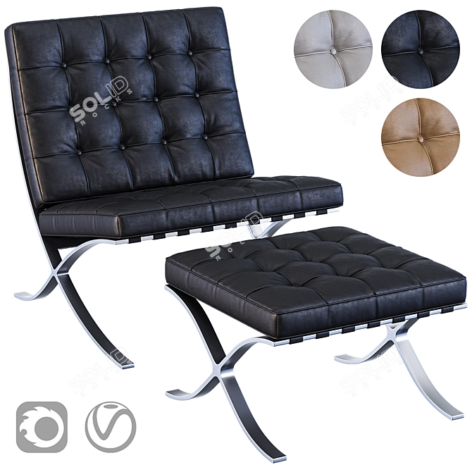 Sleek and Stylish Barcelona Chair 3D model image 4