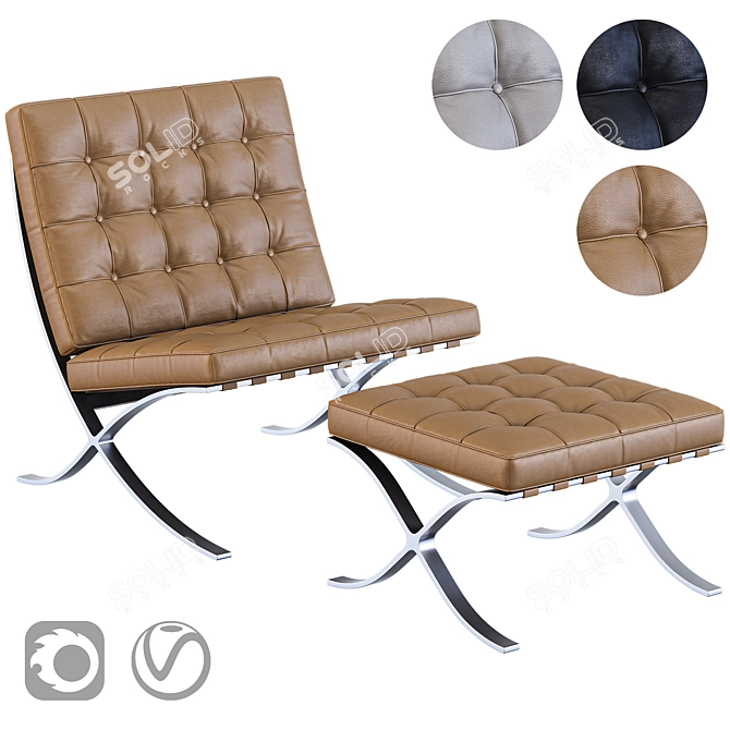 Sleek and Stylish Barcelona Chair 3D model image 9