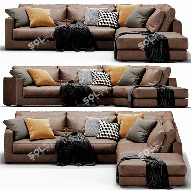 Elegant Mauro Leather Sectional Sofa 3D model image 2