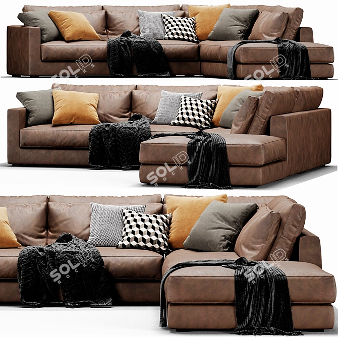 Elegant Mauro Leather Sectional Sofa 3D model image 3
