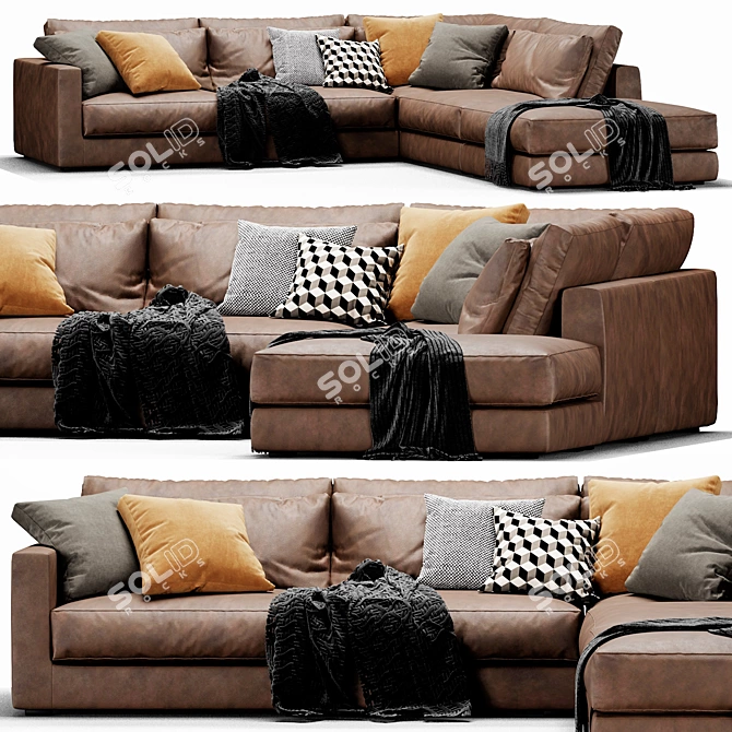 Elegant Mauro Leather Sectional Sofa 3D model image 4