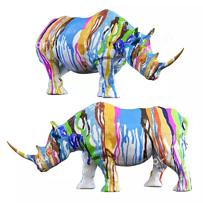 Colorful Rhino Figurine 26cm 3D model image 1