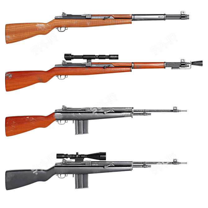 Sleek Wooden Rifle: Model Kit 3D model image 1