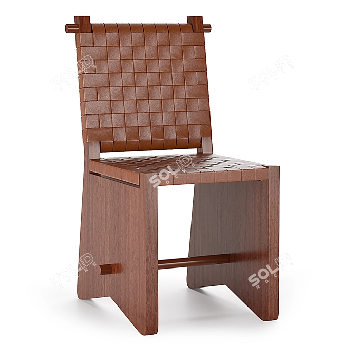 Elegant Redwood and Leather Chair 3D model image 1