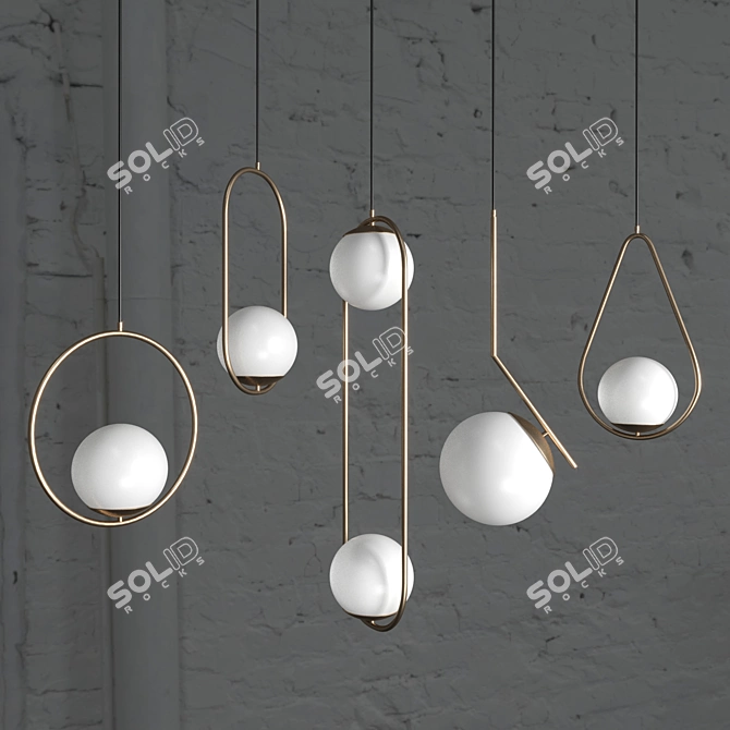 Nordic Metal Glass Ball Pendant 3D model image 2