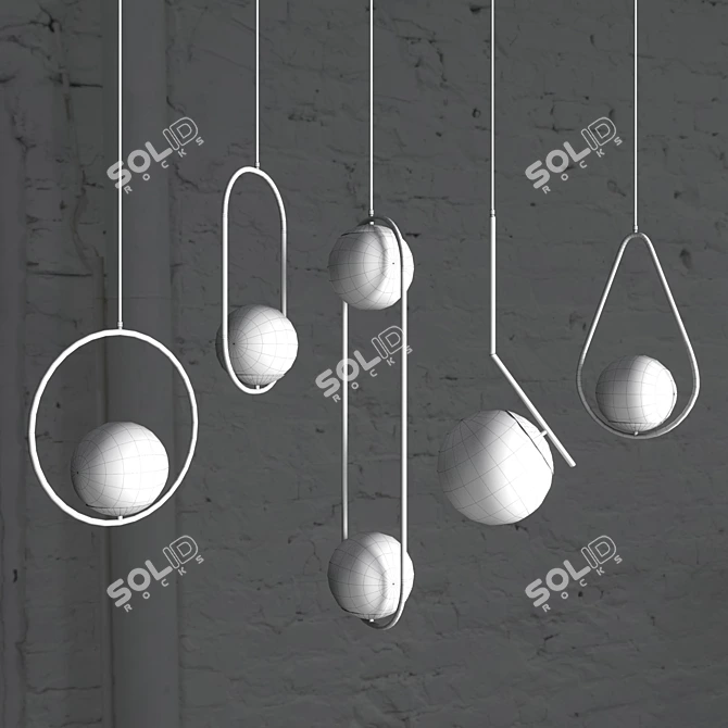 Nordic Metal Glass Ball Pendant 3D model image 5