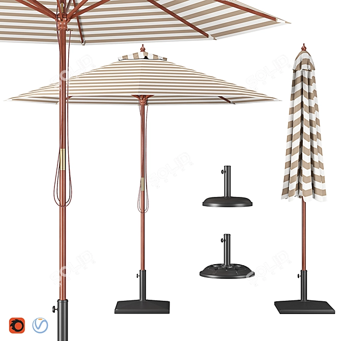 Stylish Parasol with Bases 3D model image 1