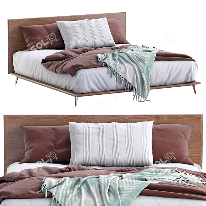 Stylish Walnut Bed by Westelm 3D model image 1