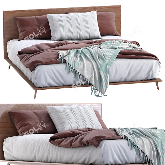 Stylish Walnut Bed by Westelm 3D model image 2