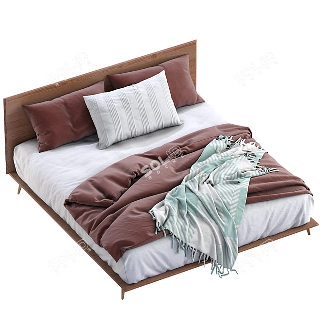 Stylish Walnut Bed by Westelm 3D model image 3