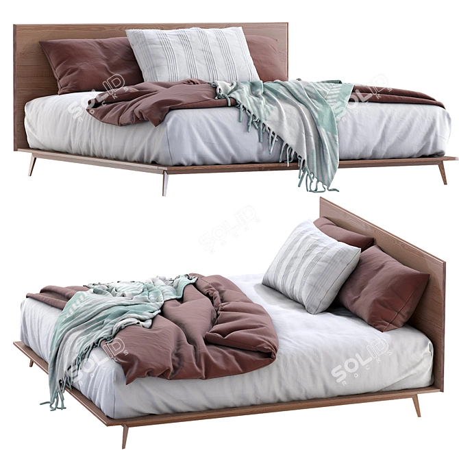 Stylish Walnut Bed by Westelm 3D model image 4