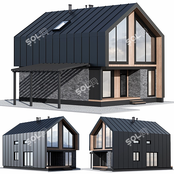 Modern Barnhouse with Carport 3D model image 1