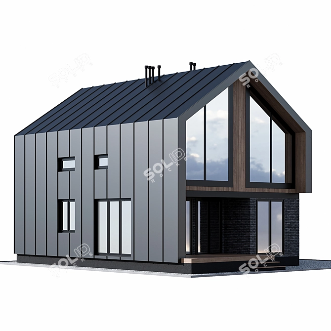 Modern Barnhouse with Carport 3D model image 2