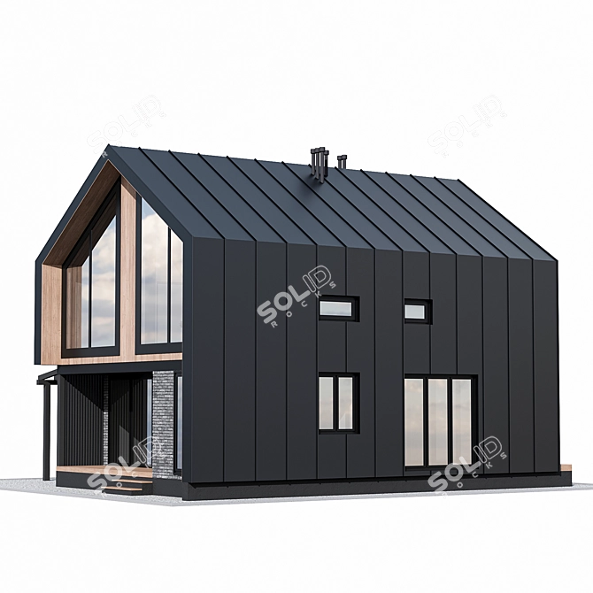 Modern Barnhouse with Carport 3D model image 4