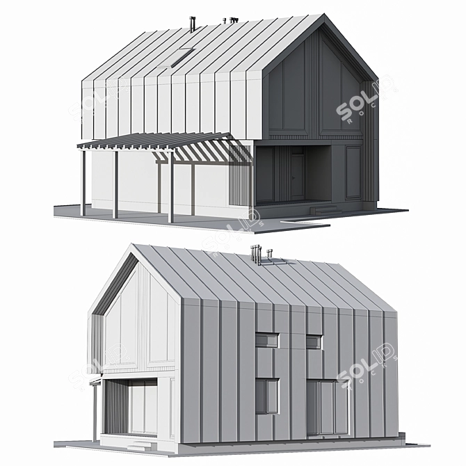 Modern Barnhouse with Carport 3D model image 5