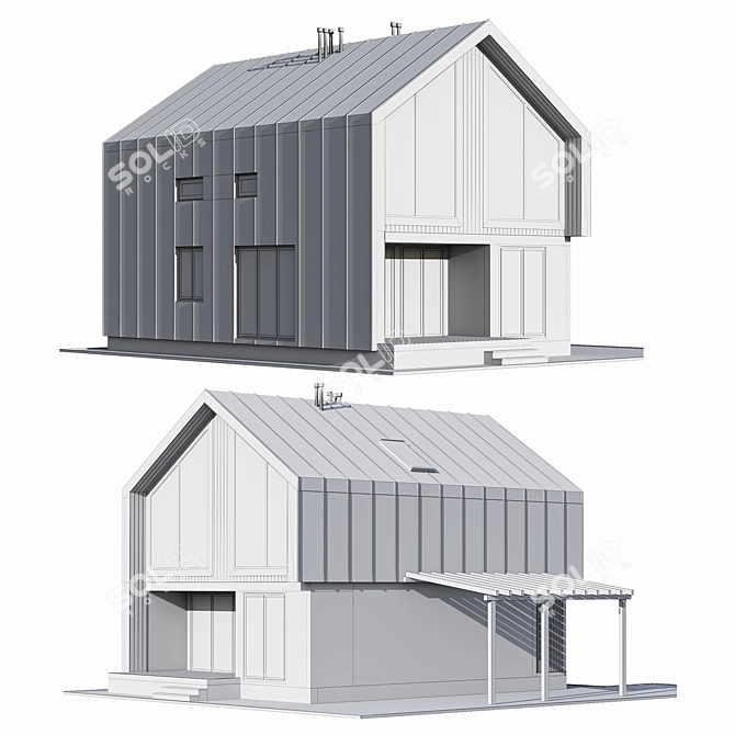 Modern Barnhouse with Carport 3D model image 6