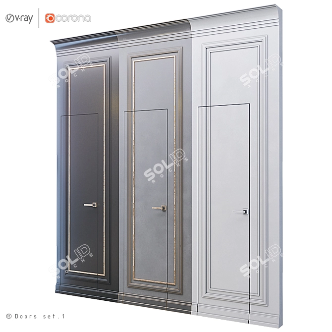 Hidden Wall Door Set 3D model image 1