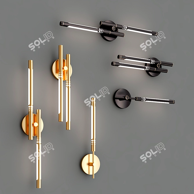 Vala Wall - Stylish Brass & Black Wall Light 3D model image 3