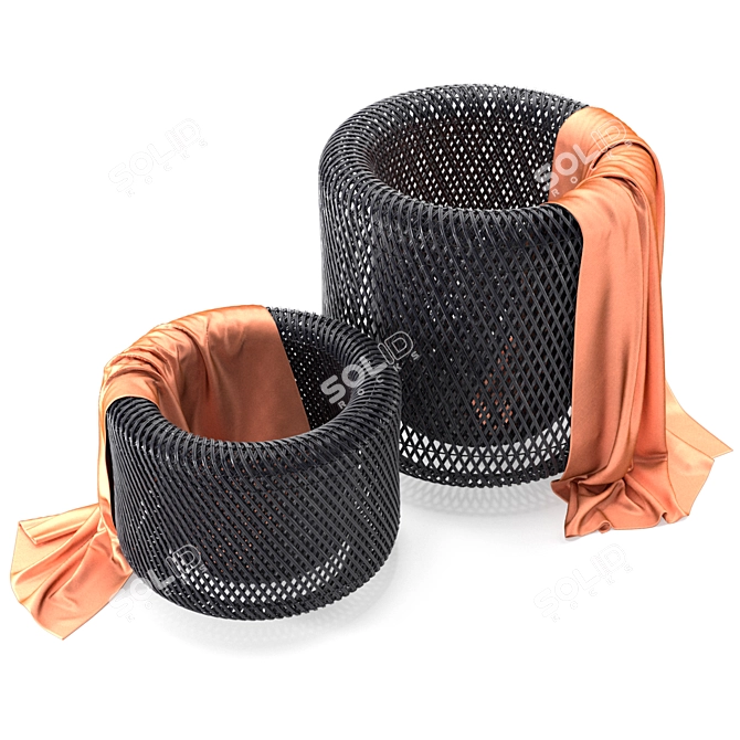 Elegant Twist Black Rattan Baskets 3D model image 1