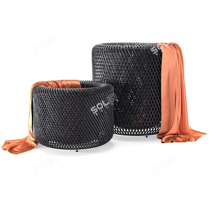 Elegant Twist Black Rattan Baskets 3D model image 2