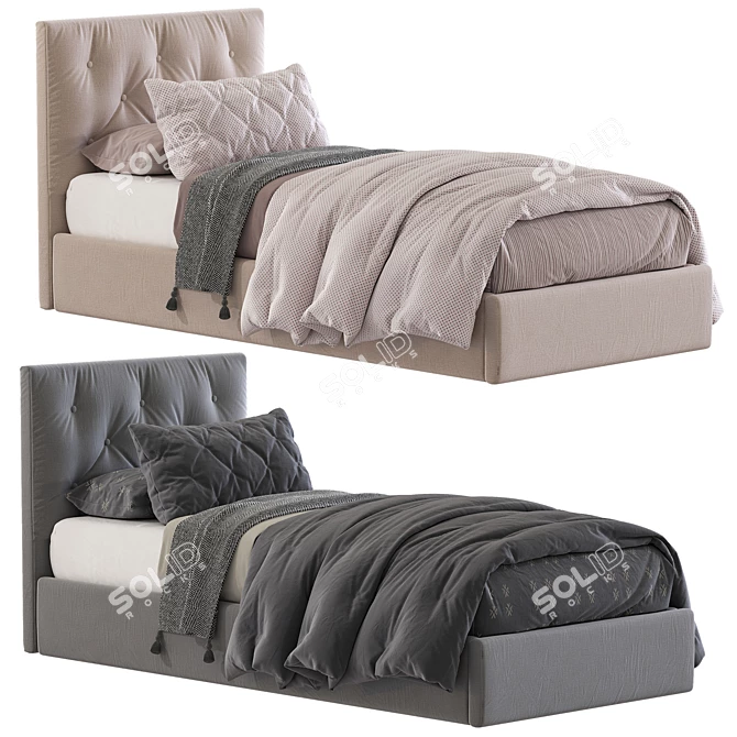 Plush Comfort Bed: Soft Headboard & Stylish Design 3D model image 1