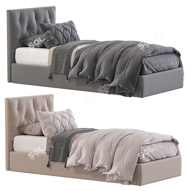 Plush Comfort Bed: Soft Headboard & Stylish Design 3D model image 2