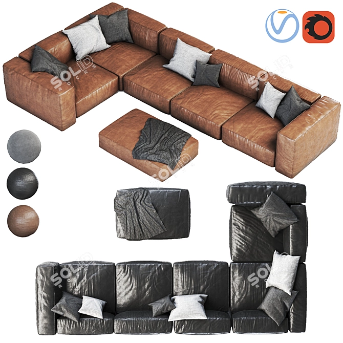 Modern Fabric Sofa Set 3D model image 1